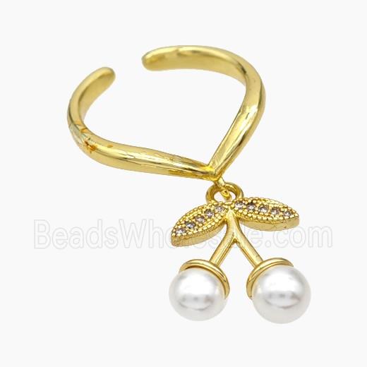 Copper Cherry Rings Pave Pearlized Resin White Gold Plated