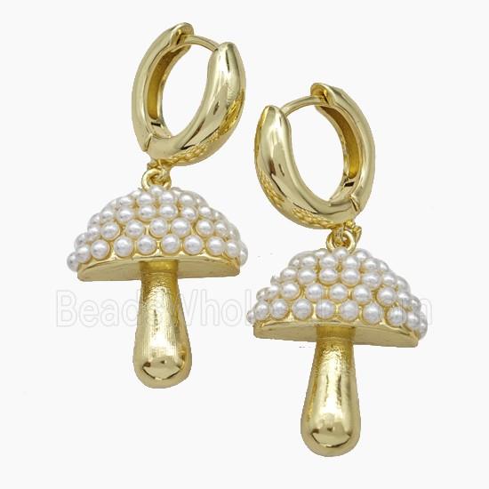 Copper Mushroom Hoop Earrings Pave Pearlized Resin Gold Plated