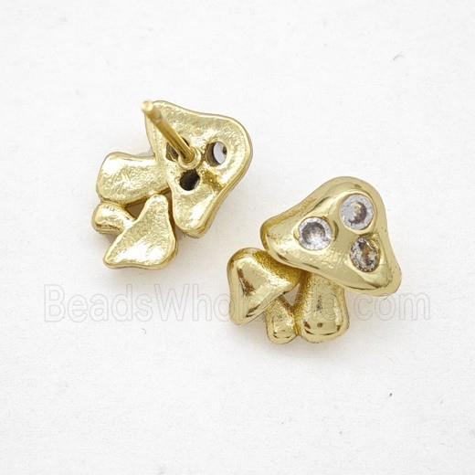 Copper Mushroom Stud Earrings Pave Zirconia Gold Plated