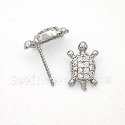 Copper Tortoise Stud Earrings Pave Zirconia Platinum Plated