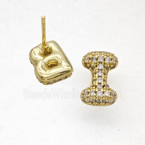 Copper Stud Earrings Pave Zirconia Letter-I Gold Plated