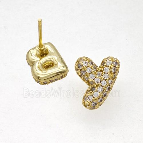 Copper Stud Earrings Pave Zirconia Letter-Y Gold Plated