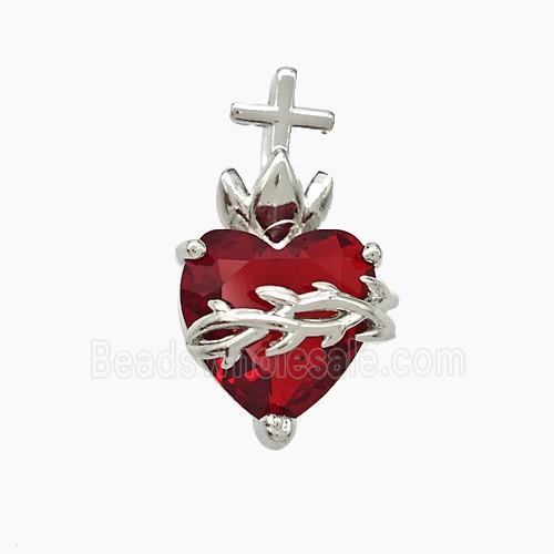 Copper Heart Pendant Pave Crystal Glass Platinum Plated