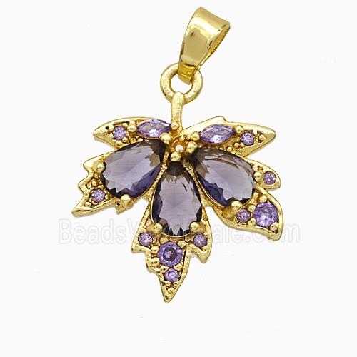 Copper Maple Leaf Pendant Micropave Zirconia Gold Plated