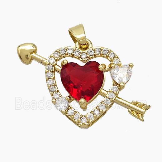 Copper Cupid Arrow Heart Pendant Pave Zirconia Crystal Glass Gold Plated