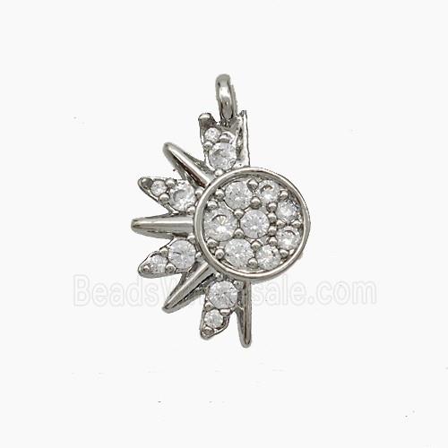 Copper Sun Pendant Pave Zirconia Platinum Plated