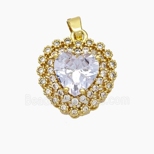 Copper Heart Pendant Micropave Zirconia Crystal Glass Gold Plated