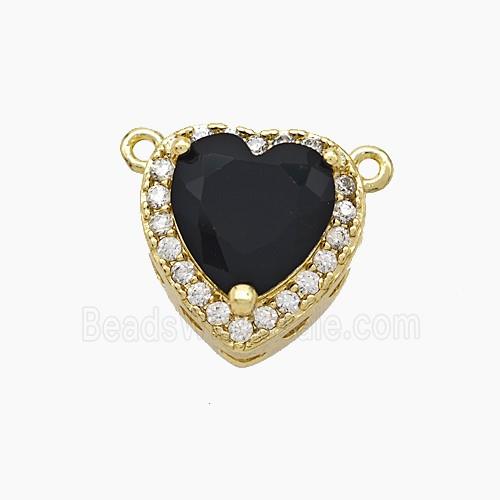 Copper Heart Pendant Micropave Zirconia Black Crystal Glass 2loops Gold Plated