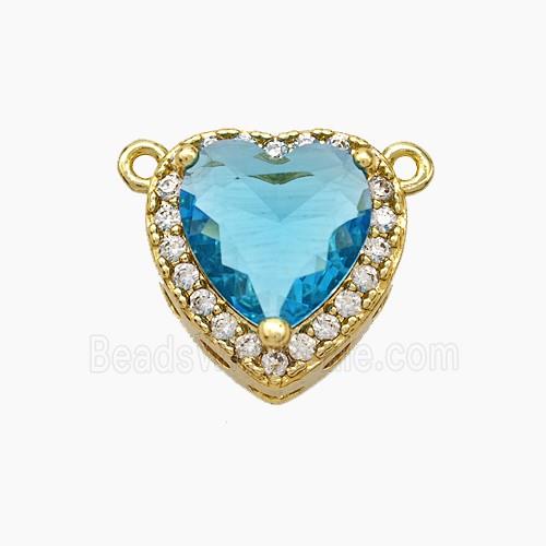 Copper Heart Pendant Micropave Zirconia Blue Crystal Glass 2loops Gold Plated