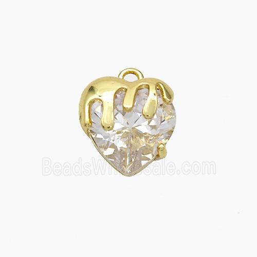 Copper Heart Pendant Pave Crystal Glass Gold Plated