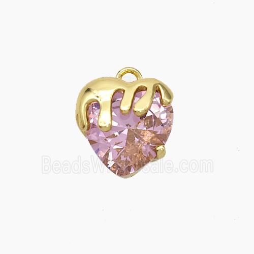 Copper Heart Pendant Pave Pink Crystal Glass Gold Plated