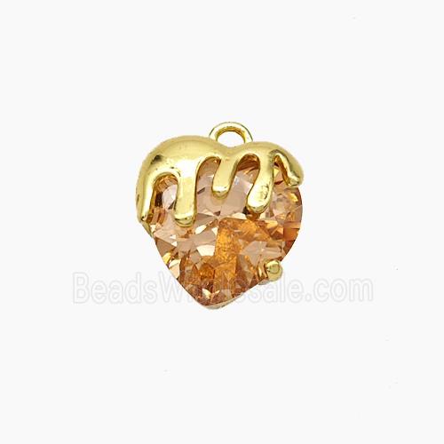 Copper Heart Pendant Pave Orange Crystal Glass Gold Plated