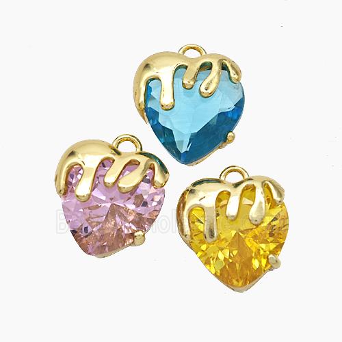 Copper Heart Pendant Pave Crystal Glass Gold Plated Mixed