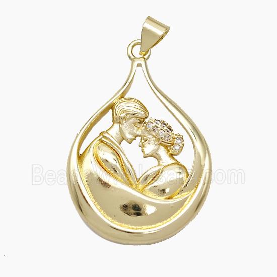 Copper Couple Pendant Pave Zirconia Gold Plated