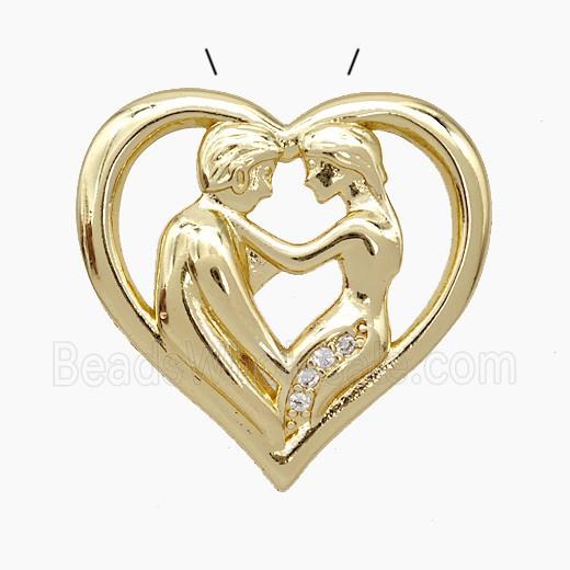 Copper Couple Pendant Pave Zirconia Heart Gold Plated