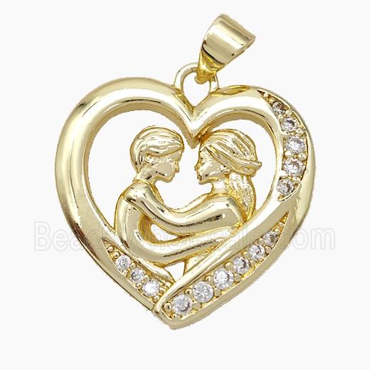 Copper Couple Pendant Pave Zirconia Heart Gold Plated