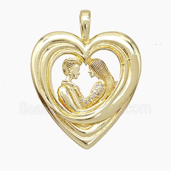 Copper Couple Pendant Pave Zirconia Heart Gold Plated