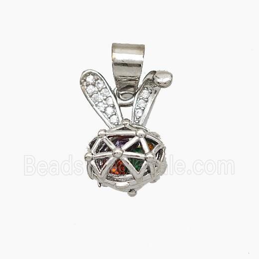 Copper Rabbit Pendant Pave Zirconia Hollow Platinum Plated