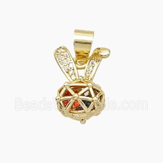 Copper Rabbit Pendant Pave Zirconia Hollow Gold Plated
