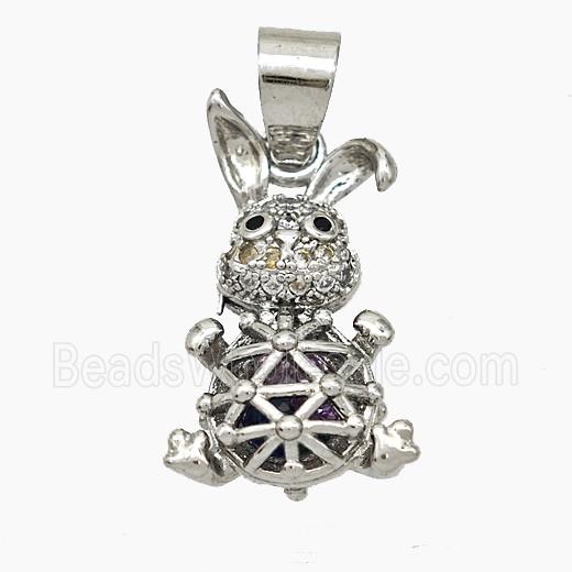 Copper Rabbit Pendant Pave Zirconia Hollow Platinum Plated