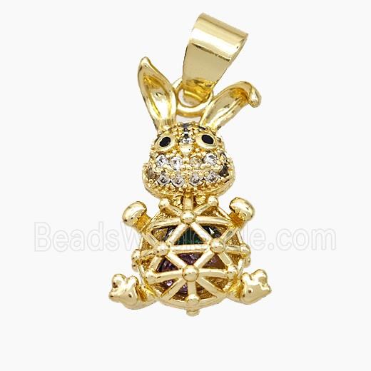 Copper Rabbit Pendant Pave Zirconia Hollow Gold Plated