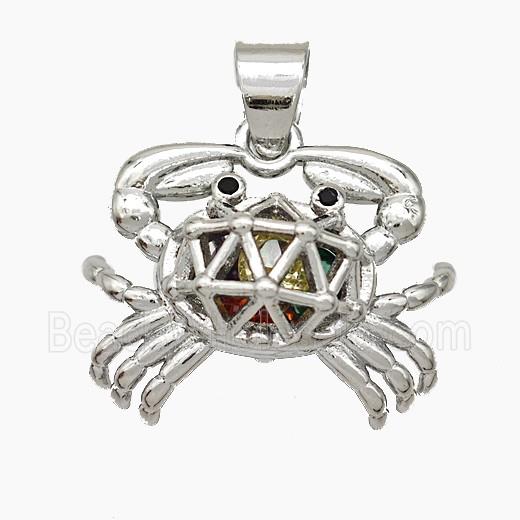 Copper Crab Pendant With Zirconia Hollow Platinum Plated