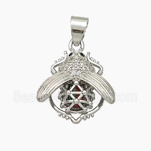 Copper Beetle Pendant Pave Zirconia Hollow Platinum Plated