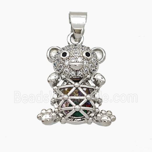 Copper Bear Pendant Pave Zirconia Hollow Platinum Plated