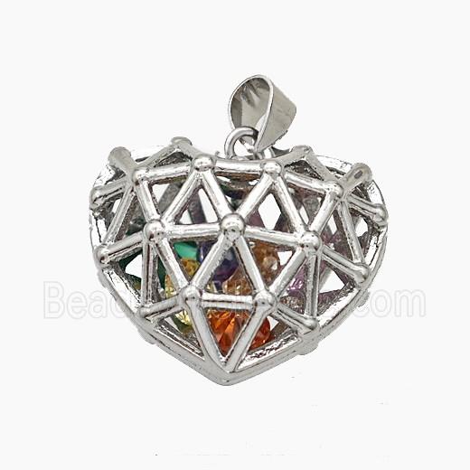 Copper Heart Pendant With Zirconia Hollow Platinum Plated
