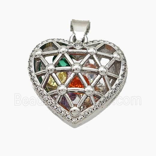 Copper Heart Pendant With Zirconia Hollow Platinum Plated