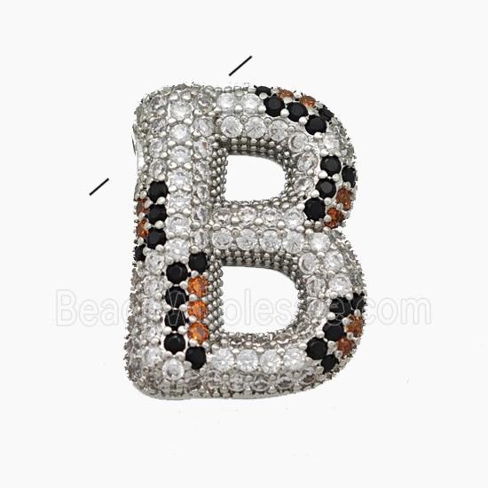 Copper Letter-B Pendant Micropave Zirconia Platinum Plated