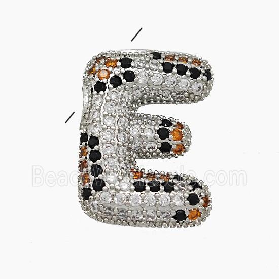 Copper Letter-E Pendant Micropave Zirconia Platinum Plated