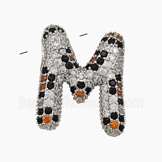 Copper Letter-M Pendant Micropave Zirconia Platinum Plated