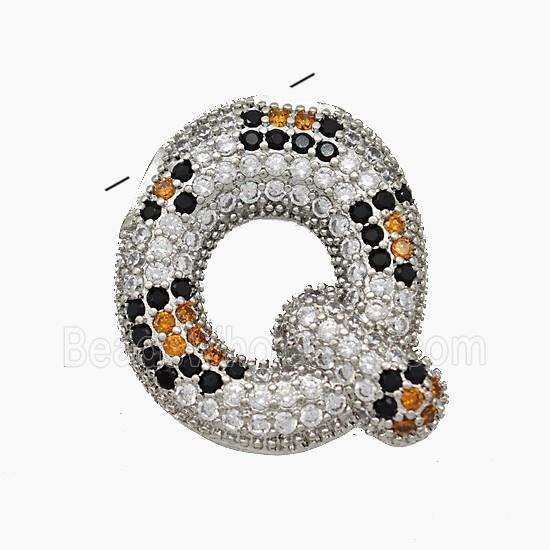 Copper Letter-Q Pendant Micropave Zirconia Platinum Plated