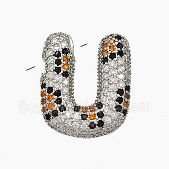 Copper Letter-U Pendant Micropave Zirconia Platinum Plated