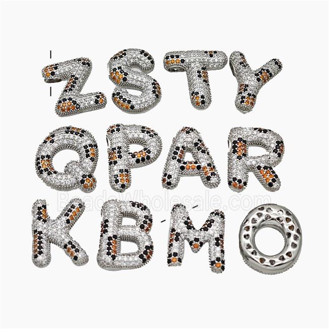 Copper Letters Pendant Micropave Zirconia Large Hole Platinum Plated Mix Alphabets
