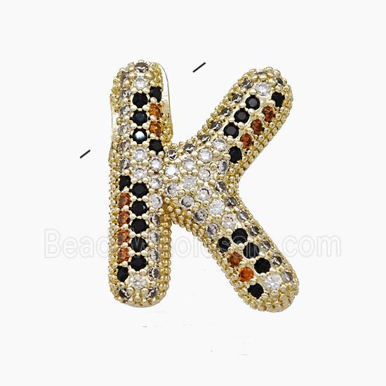Copper Letter-K Pendant Micropave Zirconia Gold Plated