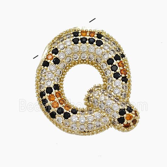 Copper Letter-Q Pendant Micropave Zirconia Gold Plated