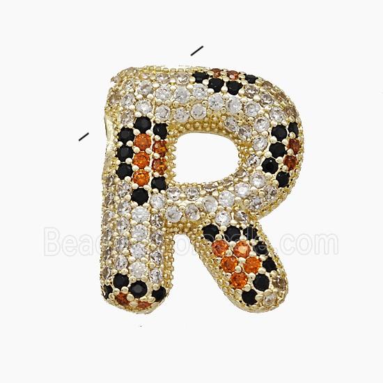 Copper Letter-R Pendant Micropave Zirconia Gold Plated