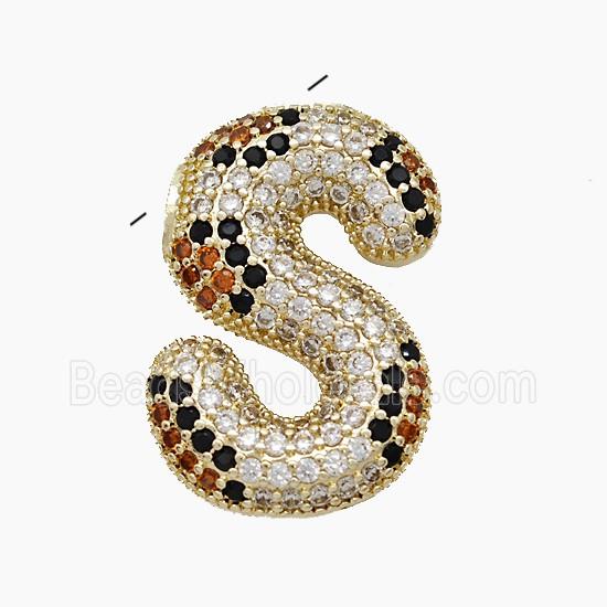 Copper Letter-S Pendant Micropave Zirconia Gold Plated