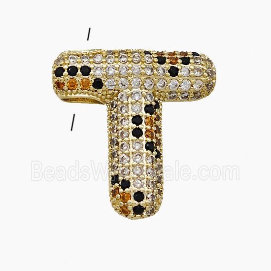 Copper Letter-T Pendant Micropave Zirconia Gold Plated