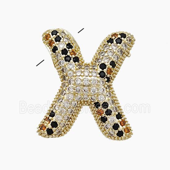Copper Letter-X Pendant Micropave Zirconia Gold Plated