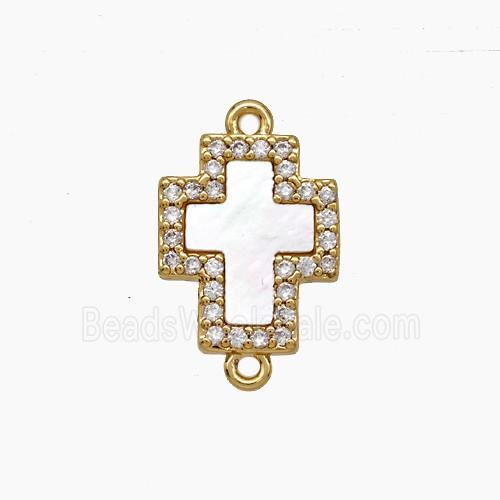 Copper Cross Connector Pave Zirconia Shell 18K Gold Plated
