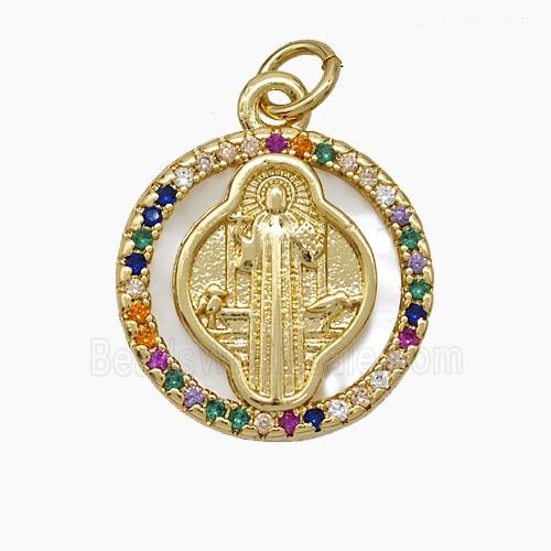 Copper Jesus Pendant Pave Zirconia Shell Circle 18K Gold Plated