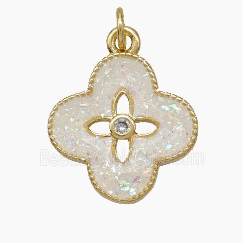 Copper Clover Pendant Pave Zirconia Fire Opal 18K Gold Plated