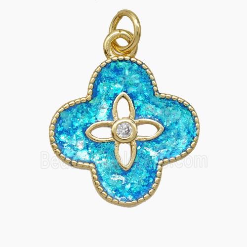 Copper Clover Pendant Pave Zirconia Fire Opal 18K Gold Plated