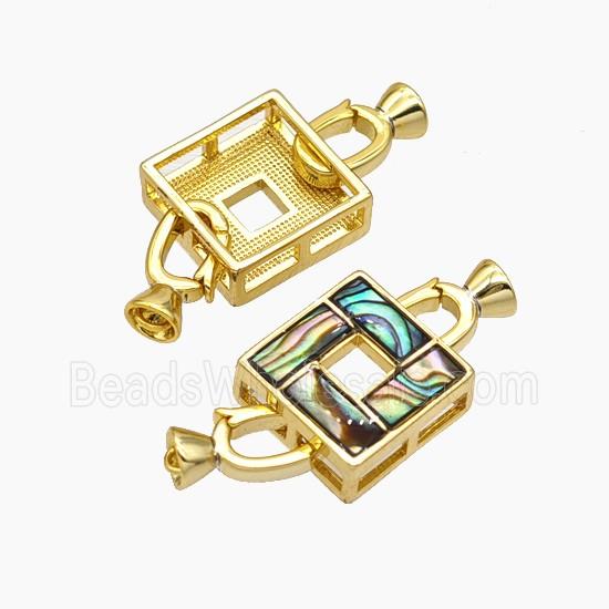 Copper Cord End Pave Abalone Shell Clasp 18K Gold Plated