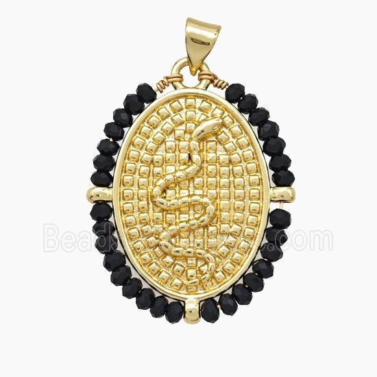 Copper Snake Pendant Crystal Glass Wire Wrapped Oval 18K Gold Plated