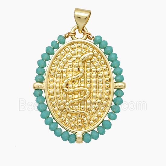 Copper Snake Pendant Crystal Glass Wire Wrapped Oval 18K Gold Plated