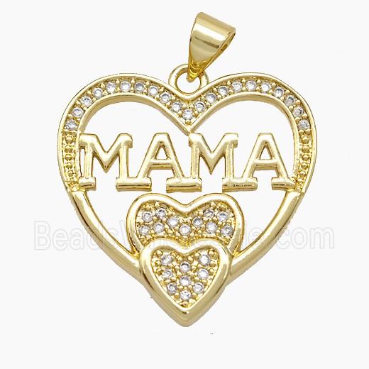 Copper Heart Pendant Pave Zirconia MAMA 18K Gold Plated